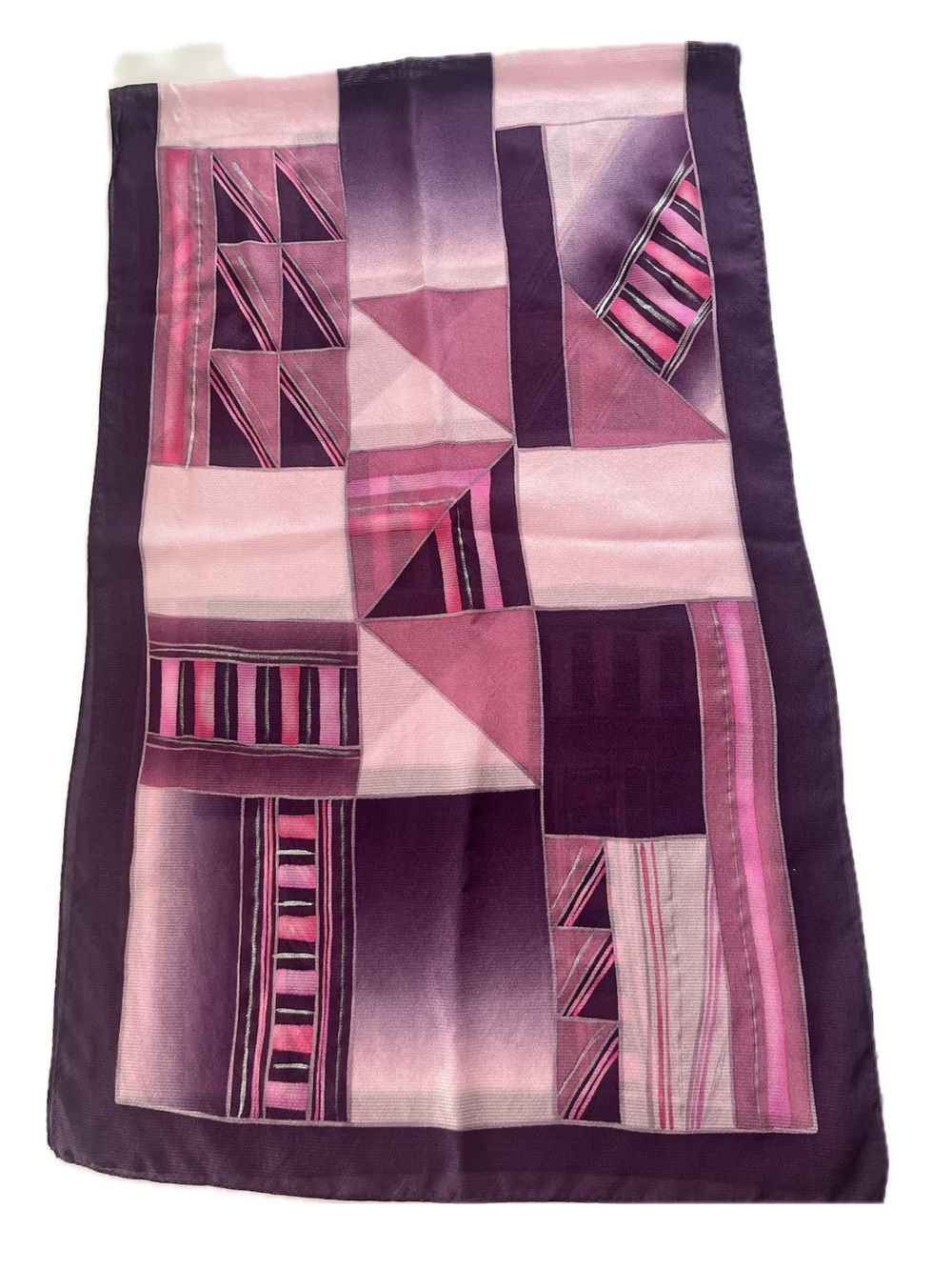 DAKS London  100% Silk Geometric Abstract Scarf Pink Purple Hand Rolled